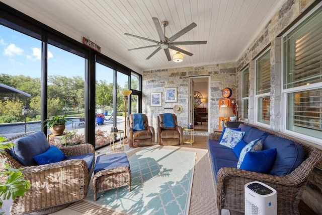 128 Tuscany Way, Georgetown, TX 78633 - sunroom / solarium with an outdoor hangout area and ceiling fan