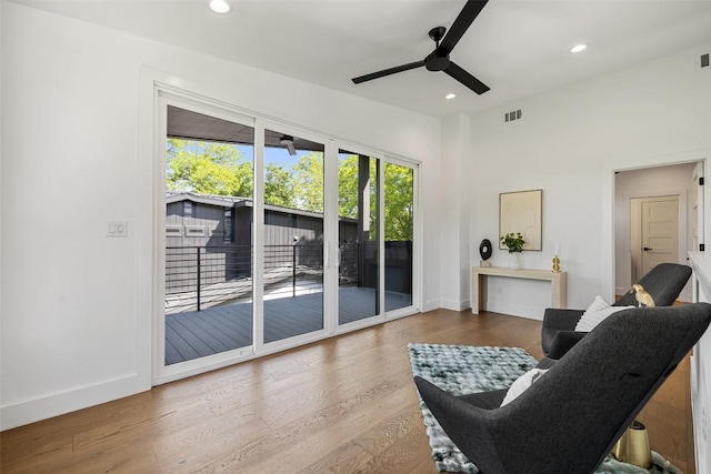3705 Wilson St Unit 1, Austin, TX 78704 - living area featuring ceiling fan, plenty of natural light, recessed lighting, and wood finished floors