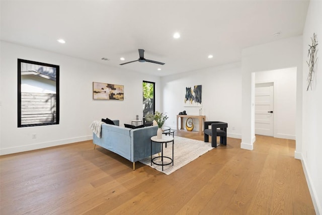 3705 Wilson St Unit 1, Austin, TX 78704 - living area with ceiling fan, light wood-style flooring, and recessed lighting