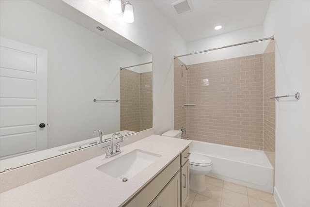 1352 S Brook Dr, Leander, TX 78641 - bathroom with toilet, vanity, tile patterned flooring, shower / bath combination, and recessed lighting