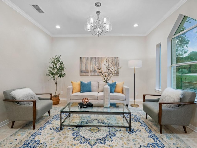 9402 Bluegrass Dr, Austin, TX 78759 - living room featuring a chandelier, recessed lighting, and crown molding