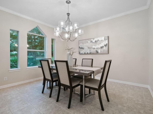 9402 Bluegrass Dr, Austin, TX 78759 - dining space with plenty of natural light, a chandelier, ornamental molding, and light tile patterned floors