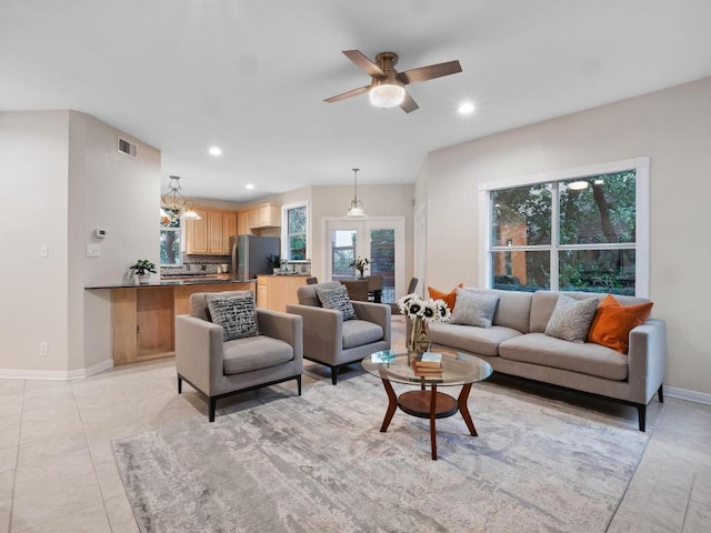 9402 Bluegrass Dr, Austin, TX 78759 - living area featuring recessed lighting, ceiling fan, and light tile patterned floors
