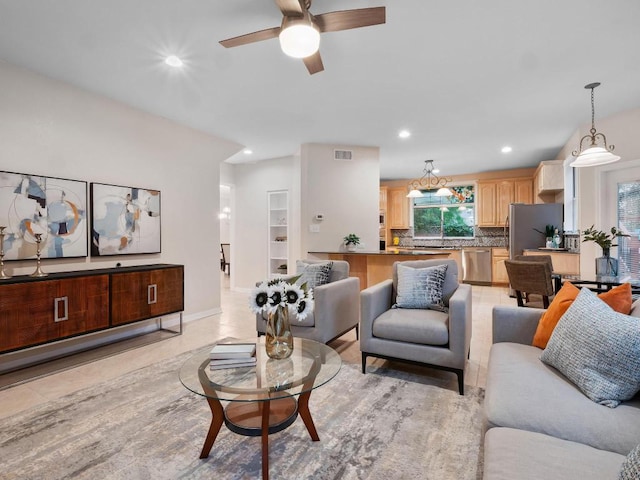 9402 Bluegrass Dr, Austin, TX 78759 - living area featuring ceiling fan and recessed lighting