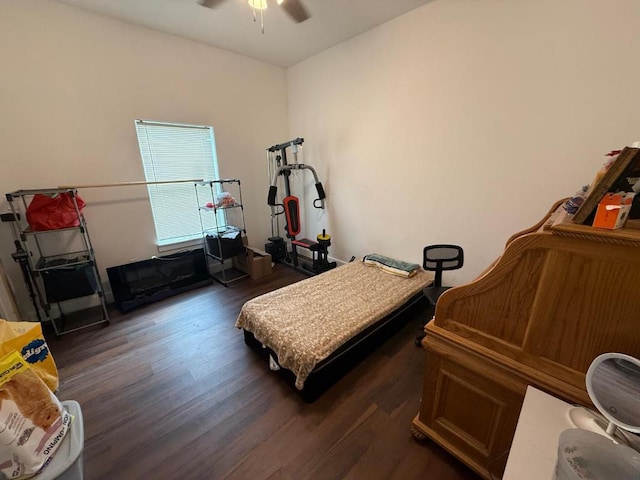 497 Brown Rd, Mcdade, TX 78650 - bedroom featuring dark wood finished floors and a ceiling fan