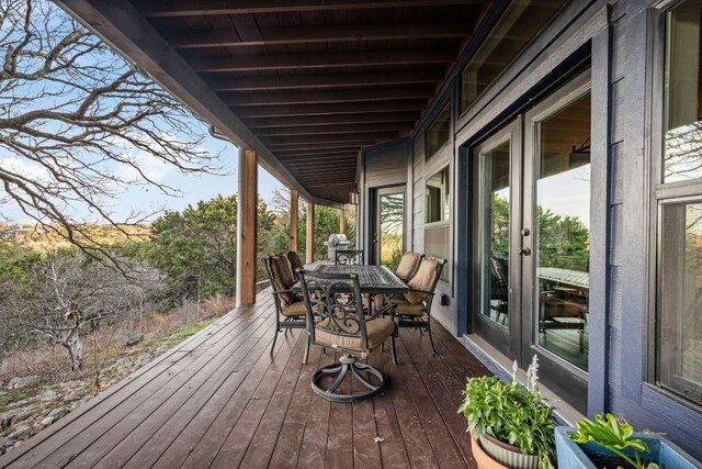 124 Hoskins Trl, Boerne, TX 78006 - wooden terrace with outdoor dining space