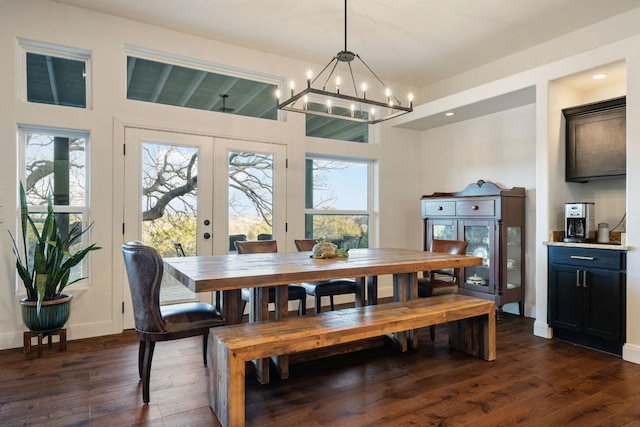 124 Hoskins Trl, Boerne, TX 78006 - dining room with a chandelier, plenty of natural light, dark wood finished floors, french doors, and recessed lighting