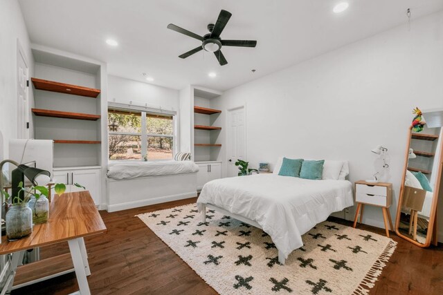124 Hoskins Trl, Boerne, TX 78006 - bedroom with dark wood-style flooring, recessed lighting, baseboards, and a ceiling fan
