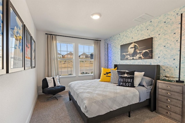 552 Tekoa Dr, Georgetown, TX 78628 - bedroom with carpet, baseboards, and wallpapered walls