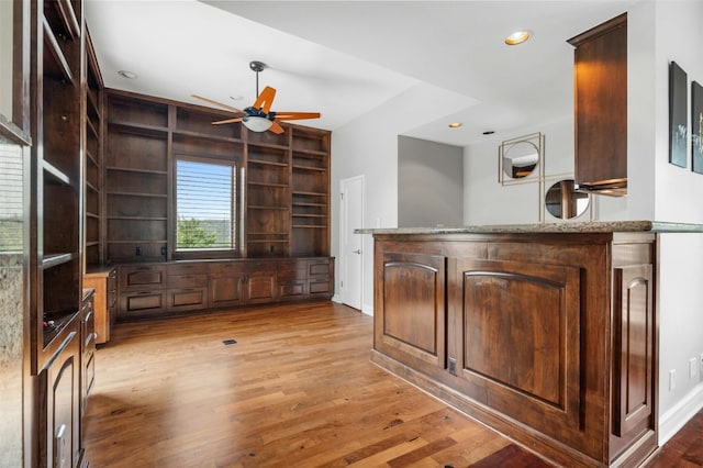 5801 Cannonade Ct, Austin, TX 78746 - unfurnished living room with a ceiling fan, light wood-type flooring, and recessed lighting