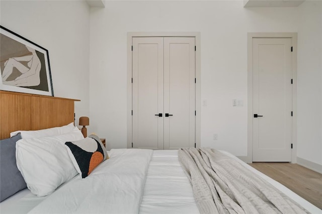 2209 Woodland Ave Unit 501, Austin, TX 78741 - bedroom with wood finished floors, a closet, and baseboards