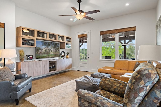 9750-9800 Ledgestone Ter, Austin, TX 78737 - living area featuring a ceiling fan and recessed lighting