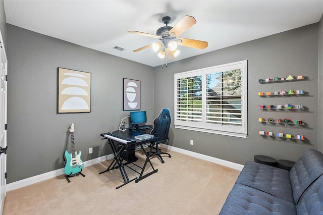 3205 Rustic River Cv, Austin, TX 78746 - office featuring light carpet, a ceiling fan, and baseboards