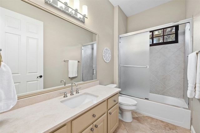 3205 Rustic River Cv, Austin, TX 78746 - full bath featuring toilet, vanity, combined bath / shower with glass door, and tile patterned flooring