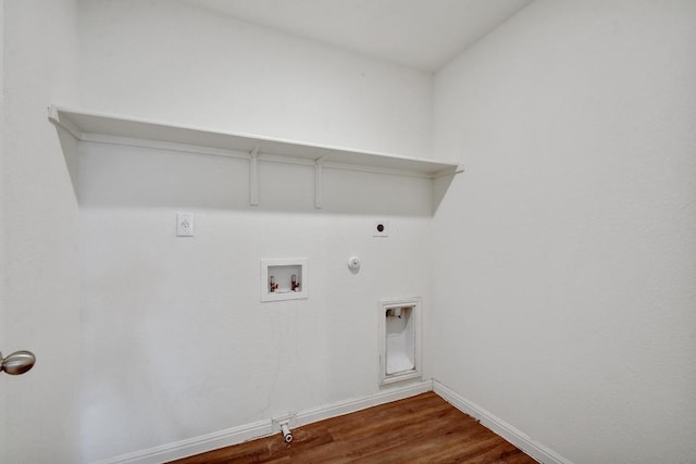 750 Bunton Reserve Blvd, Kyle, TX 78640 - washroom featuring gas dryer hookup, electric dryer hookup, dark wood-style floors, and washer hookup