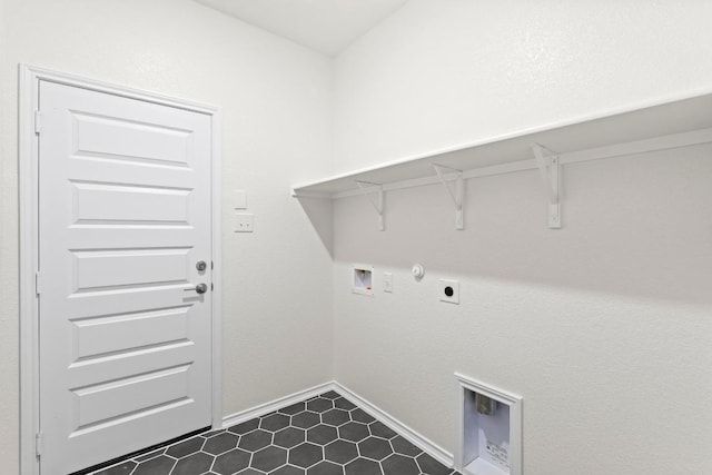 3759 Liberi Ln, Round Rock, TX 78665 - washroom featuring baseboards, washer hookup, hookup for a gas dryer, electric dryer hookup, and dark tile patterned floors