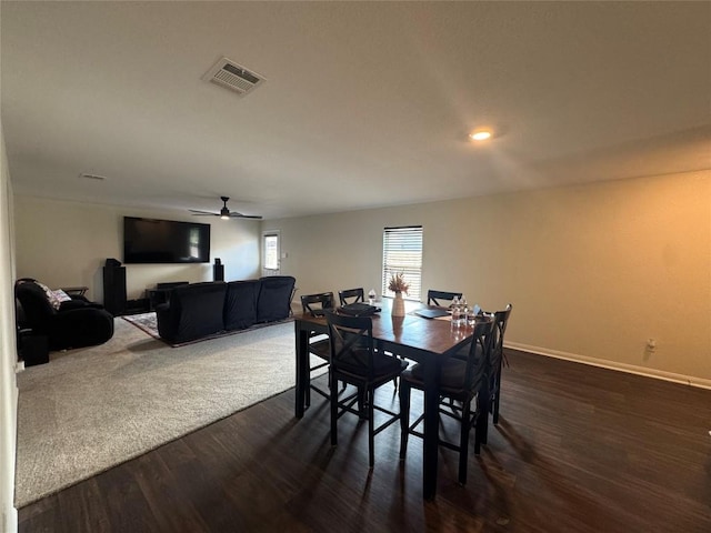 721 Yearwood Ln Unit 45E, Jarrell, TX 76537 - dining space with dark wood finished floors, baseboards, a ceiling fan, and recessed lighting