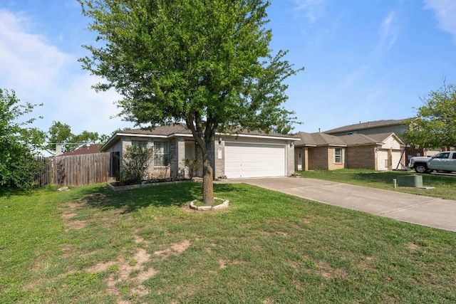 404 Paige Bnd, Hutto, TX 78634 - ranch-style house with an attached garage, driveway, and brick siding