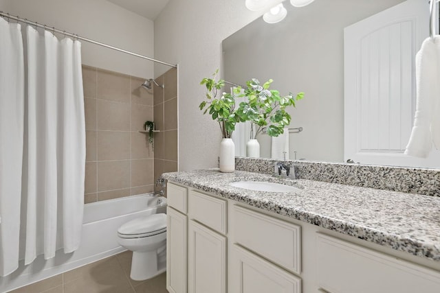 19312 Abigail Way, Pflugerville, TX 78660 - bathroom featuring toilet, shower / bath combination with curtain, vanity, and tile patterned floors