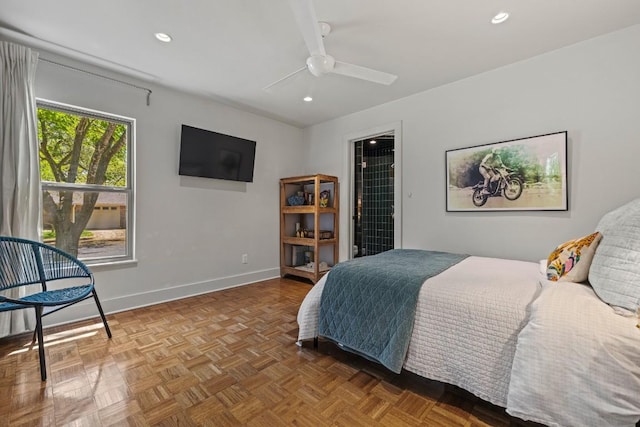 202 Tanglewood Dr, Fredericksburg, TX 78624 - bedroom with recessed lighting, baseboards, and ceiling fan
