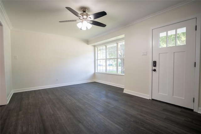 908 Kent St, Taylor, TX 76574 - foyer featuring plenty of natural light, dark wood-style flooring, crown molding, and a ceiling fan