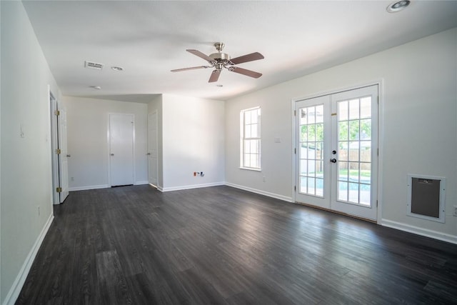908 Kent St, Taylor, TX 76574 - unfurnished room with dark wood finished floors, a ceiling fan, french doors, and recessed lighting