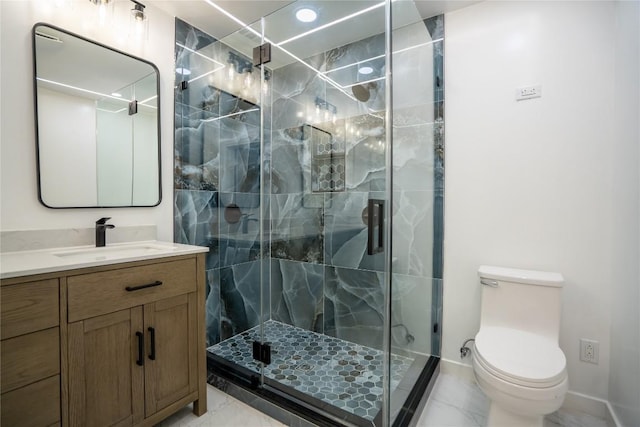 908 Kent St, Taylor, TX 76574 - full bath featuring vanity, a stall shower, and marble finish flooring