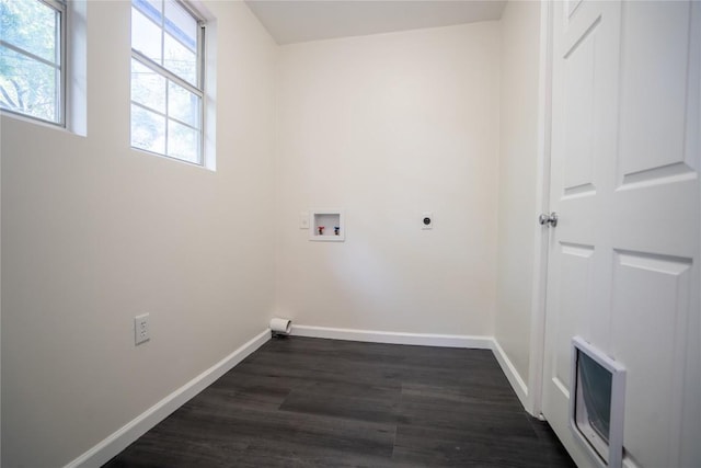 908 Kent St, Taylor, TX 76574 - laundry area with hookup for an electric dryer, washer hookup, heating unit, and dark wood finished floors