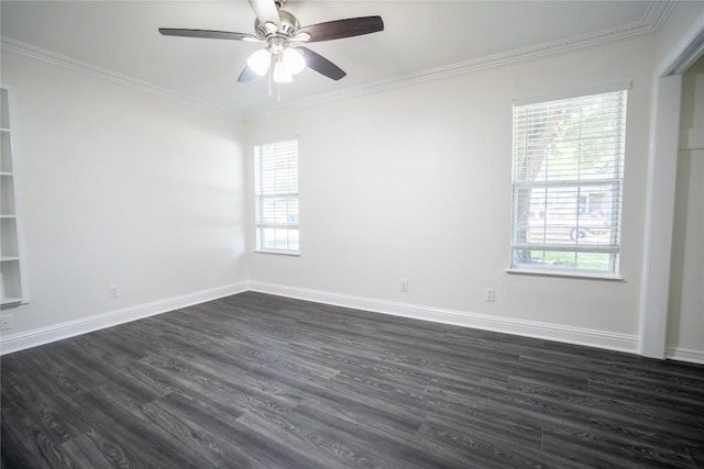 908 Kent St, Taylor, TX 76574 - empty room with dark wood-style flooring, ornamental molding, and a ceiling fan