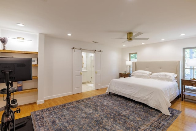 4902 Pony Chase, Austin, TX 78727 - bedroom with light wood-style floors, recessed lighting, a ceiling fan, and ensuite bath