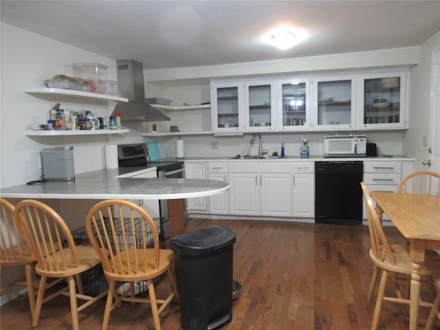 163 Cricket St, Tow, TX 78672 - kitchen with island exhaust hood, dishwasher, a sink, white microwave, and open shelves