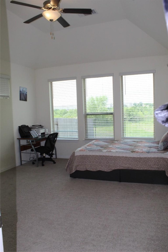 352 Cherrystone Loop, Buda, TX 78610 - bedroom featuring vaulted ceiling, carpet, and ceiling fan