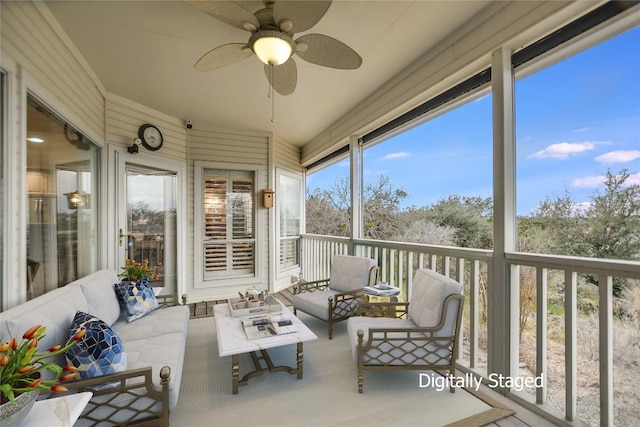 1310 Clayton Nolen, Horseshoe Bay, TX 78657 - sunroom / solarium with a ceiling fan and outdoor lounge area