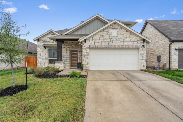 224 Backstays Loop, Kyle, TX 78640 - french country inspired facade featuring board and batten siding, stone siding, concrete driveway, and a garage
