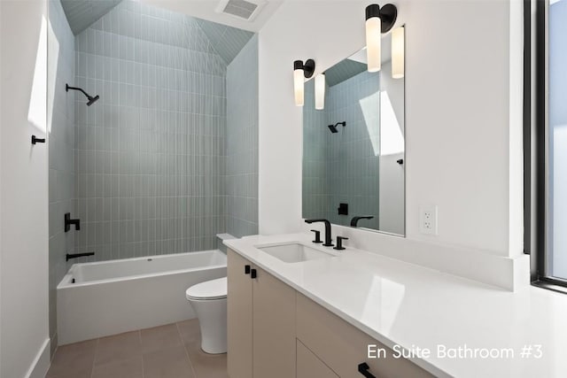 1604 Barclay Dr, Austin, TX 78746 - bathroom featuring bathing tub / shower combination, vanity, toilet, and tile patterned floors