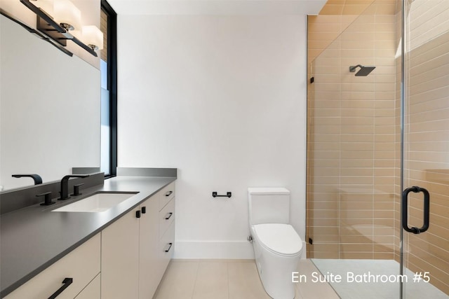 1604 Barclay Dr, Austin, TX 78746 - full bathroom with vanity, a shower stall, and tile patterned flooring