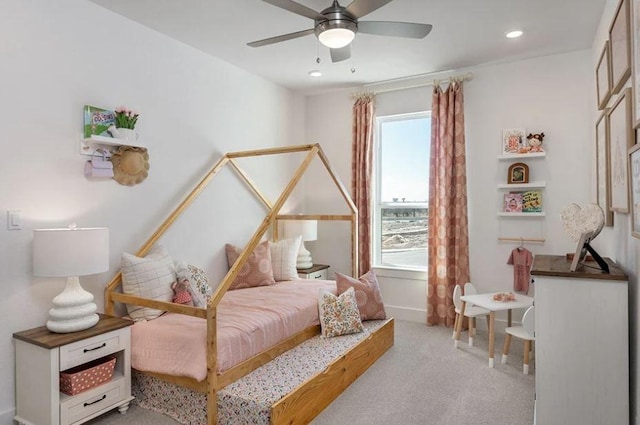 100 Trans Pecos Ct, Georgetown, TX 78628 - bedroom featuring light carpet, recessed lighting, ceiling fan, and baseboards