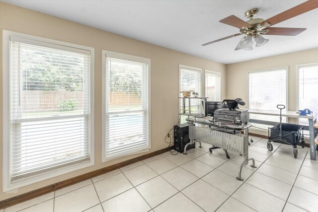 5519 Coon Tree Ct, Humble, TX 77346 - office area with a ceiling fan, baseboards, and light tile patterned floors