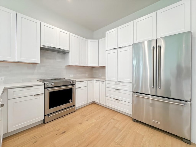 3614 Abbate Cir Unit B, Austin, TX 78721 - kitchen with appliances with stainless steel finishes, under cabinet range hood, light countertops, light wood finished floors, and white cabinetry