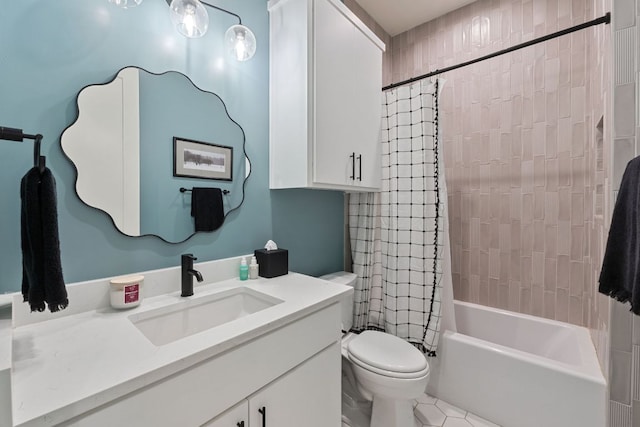 1769 Parten Ranch Pkwy, Austin, TX 78737 - bathroom featuring toilet, vanity, shower / bath combination with curtain, and tile patterned floors