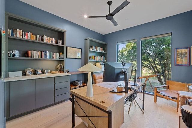 1769 Parten Ranch Pkwy, Austin, TX 78737 - home office featuring a ceiling fan, light wood finished floors, and recessed lighting