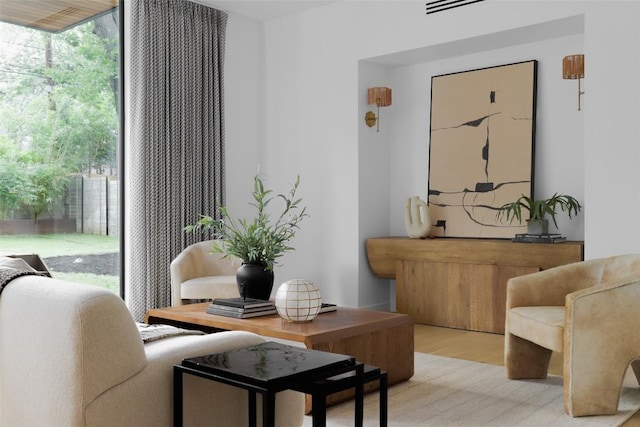 living area featuring light wood-style floors