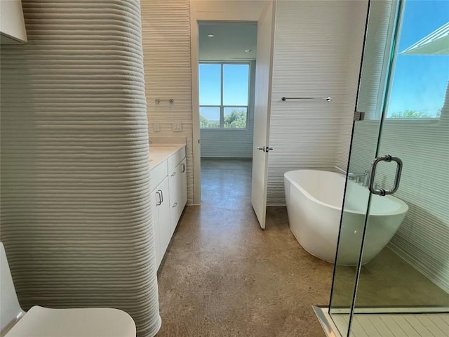120 Rough Creek Rd, Georgetown, TX 78628 - bathroom with a soaking tub, vanity, a stall shower, and toilet
