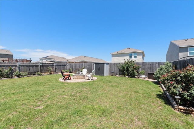 204 Peony Ln, Jarrell, TX 76537 - view of yard with a fire pit, a shed, and an outbuilding