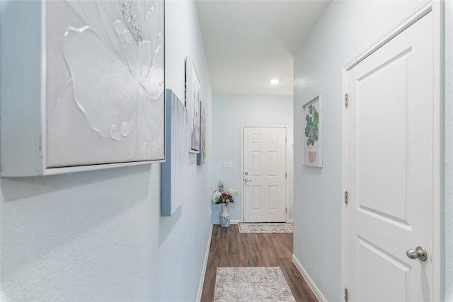 204 Peony Ln, Jarrell, TX 76537 - corridor featuring dark wood finished floors, baseboards, and recessed lighting