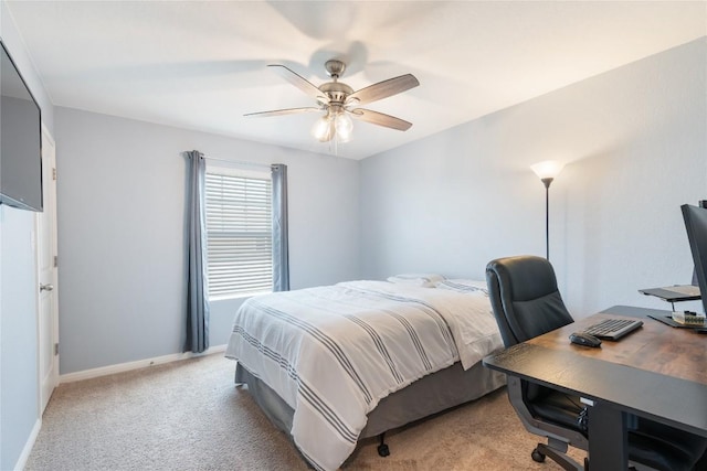 204 Peony Ln, Jarrell, TX 76537 - bedroom featuring light carpet, an office area, baseboards, and ceiling fan