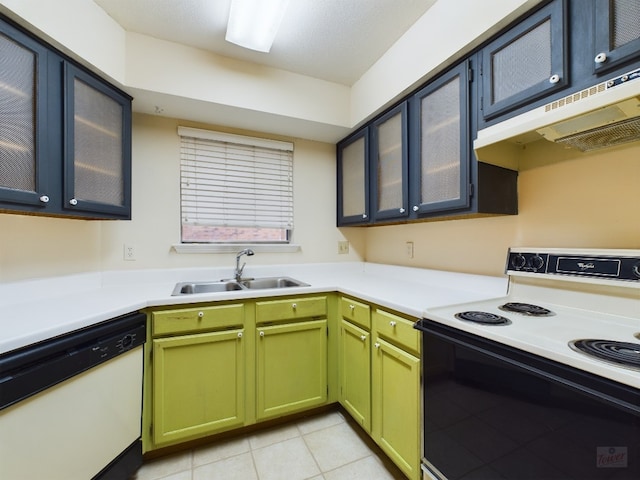 2450 Wickersham Ln Unit 702, Austin, TX 78741 - kitchen with range with electric stovetop, white dishwasher, a sink, under cabinet range hood, and light countertops