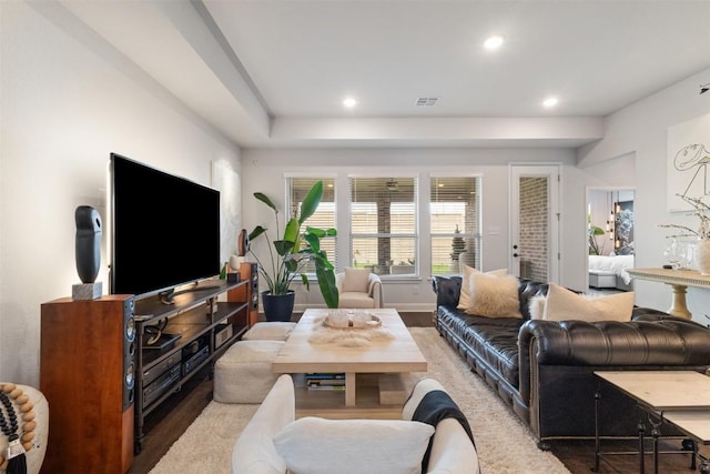 5333 Corelli Fls, Round Rock, TX 78665 - living area featuring wood finished floors and recessed lighting