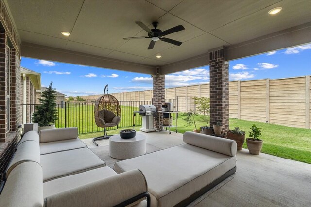 5333 Corelli Fls, Round Rock, TX 78665 - view of patio / terrace featuring ceiling fan, outdoor lounge area, and area for grilling