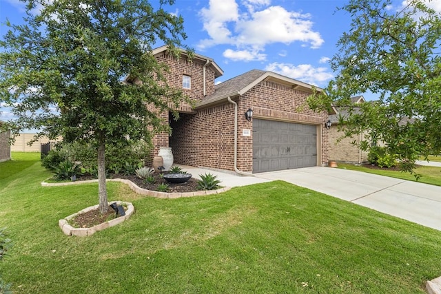 5333 Corelli Fls, Round Rock, TX 78665 - view of front of house featuring brick siding, an attached garage, concrete driveway, and a front lawn